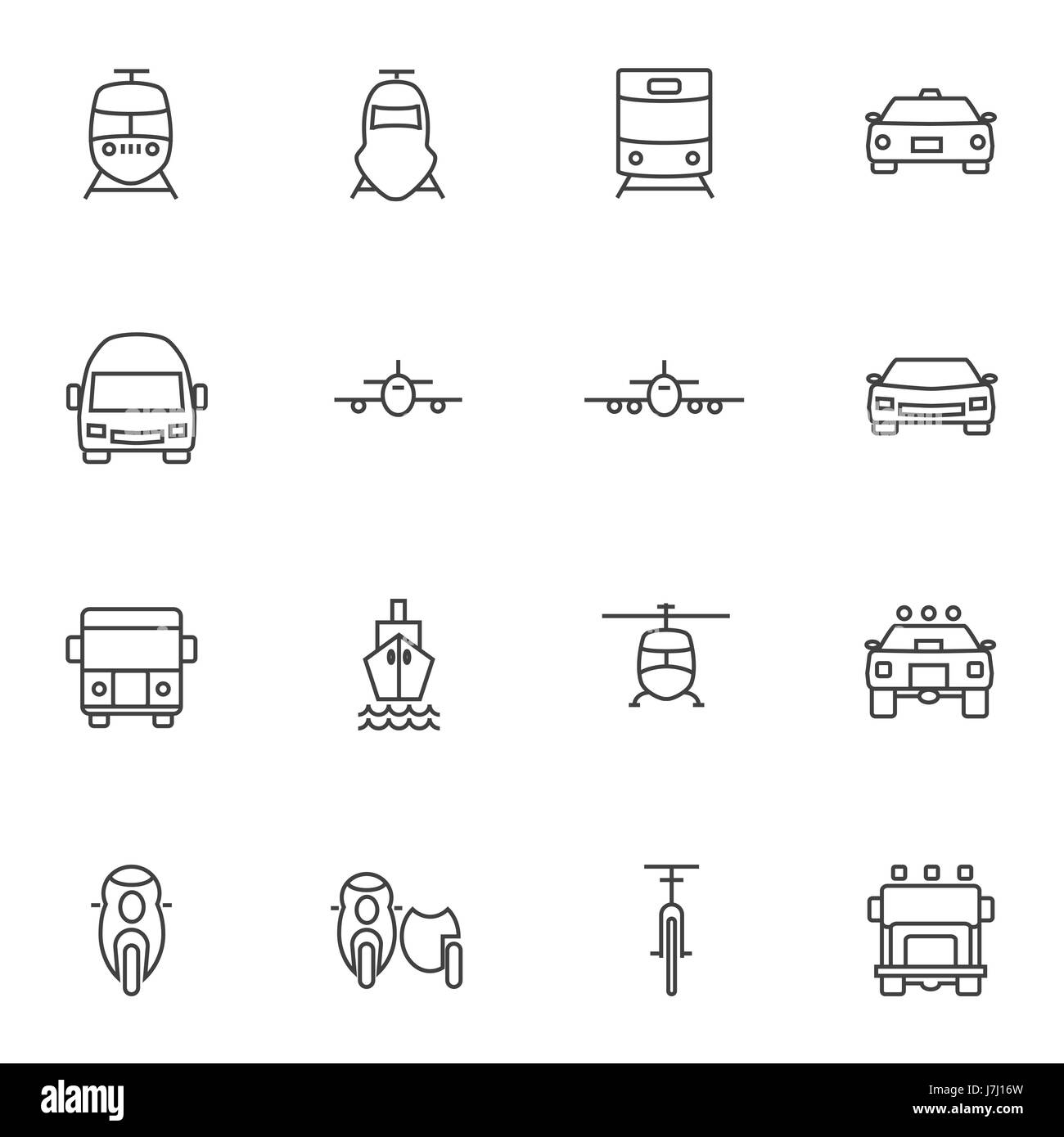 Vehicle icon sets. Line icons. Stock Vector