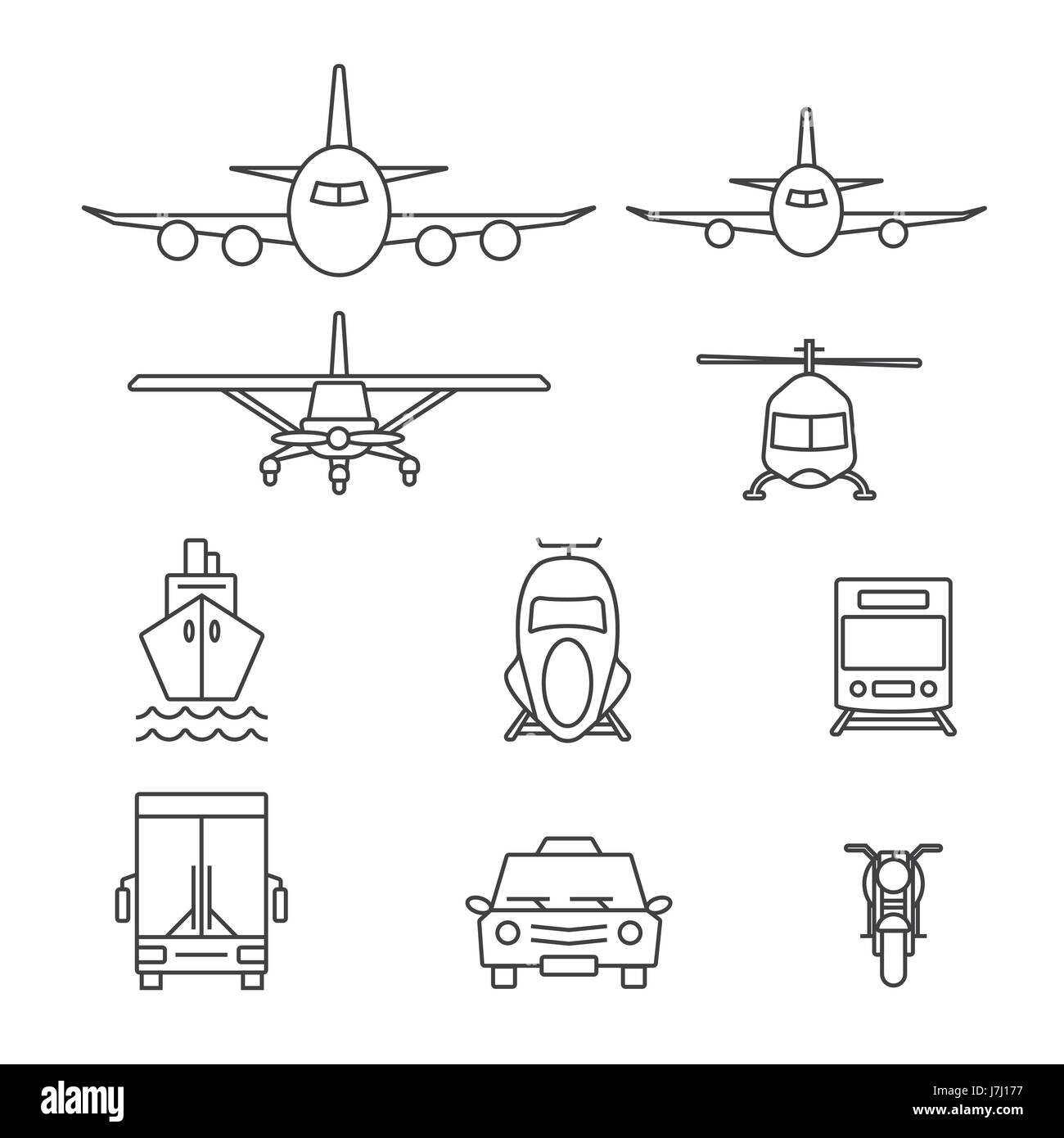 Vehicle icon sets. Line icons. Stock Vector