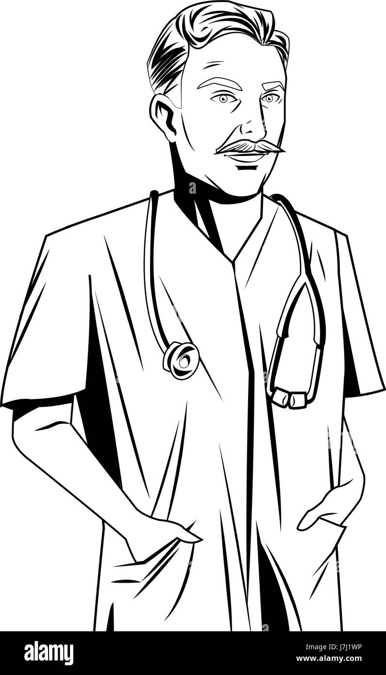 doctor male with stethoscope and mustache Stock Vector