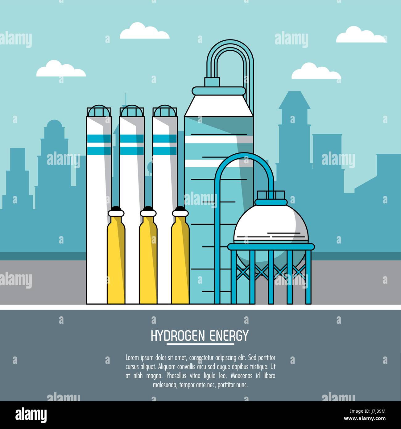 color city landscape background hydrogen energy production plant Stock Vector