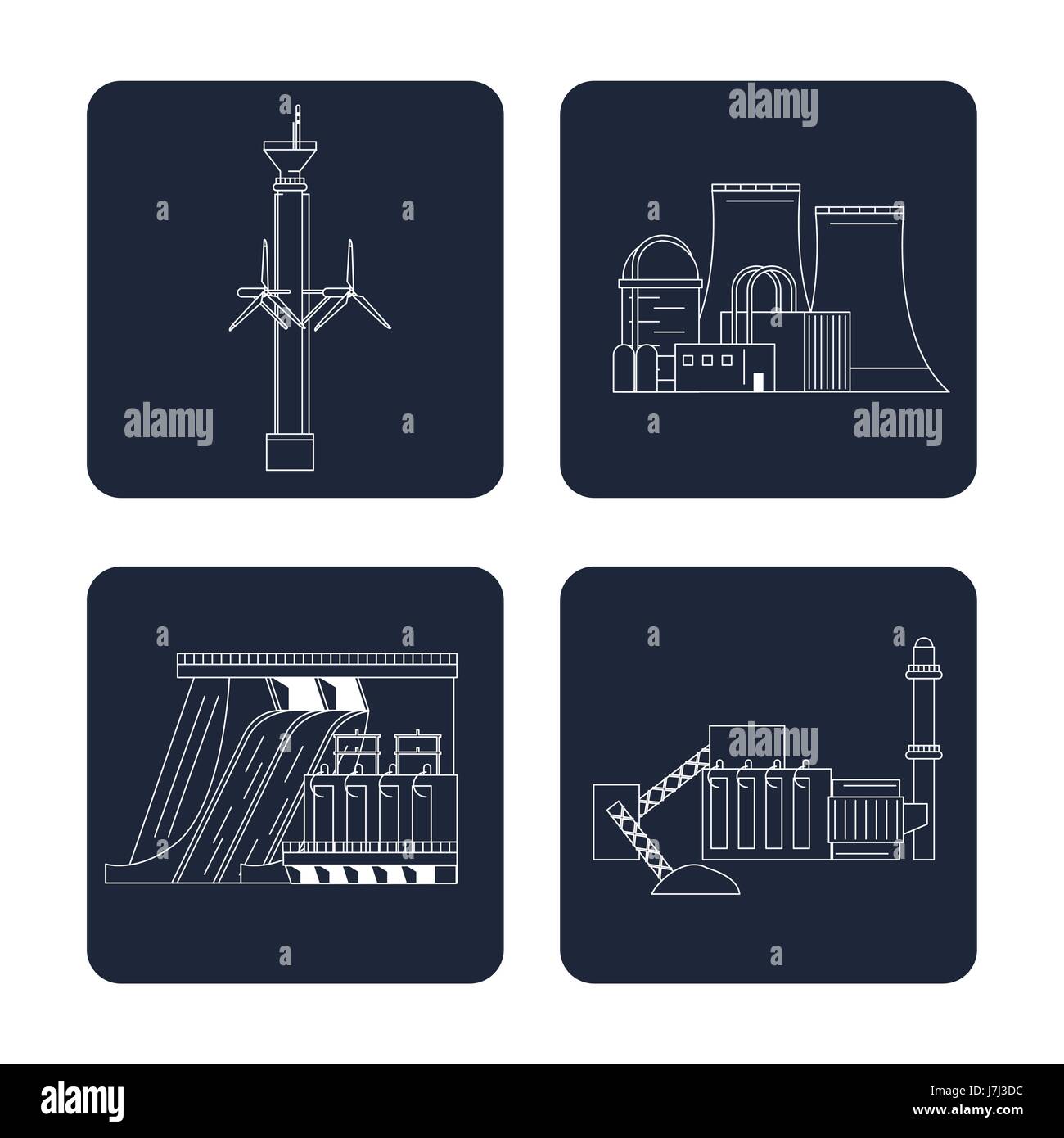 dark blue color sections set with type of renewable energy Stock Vector