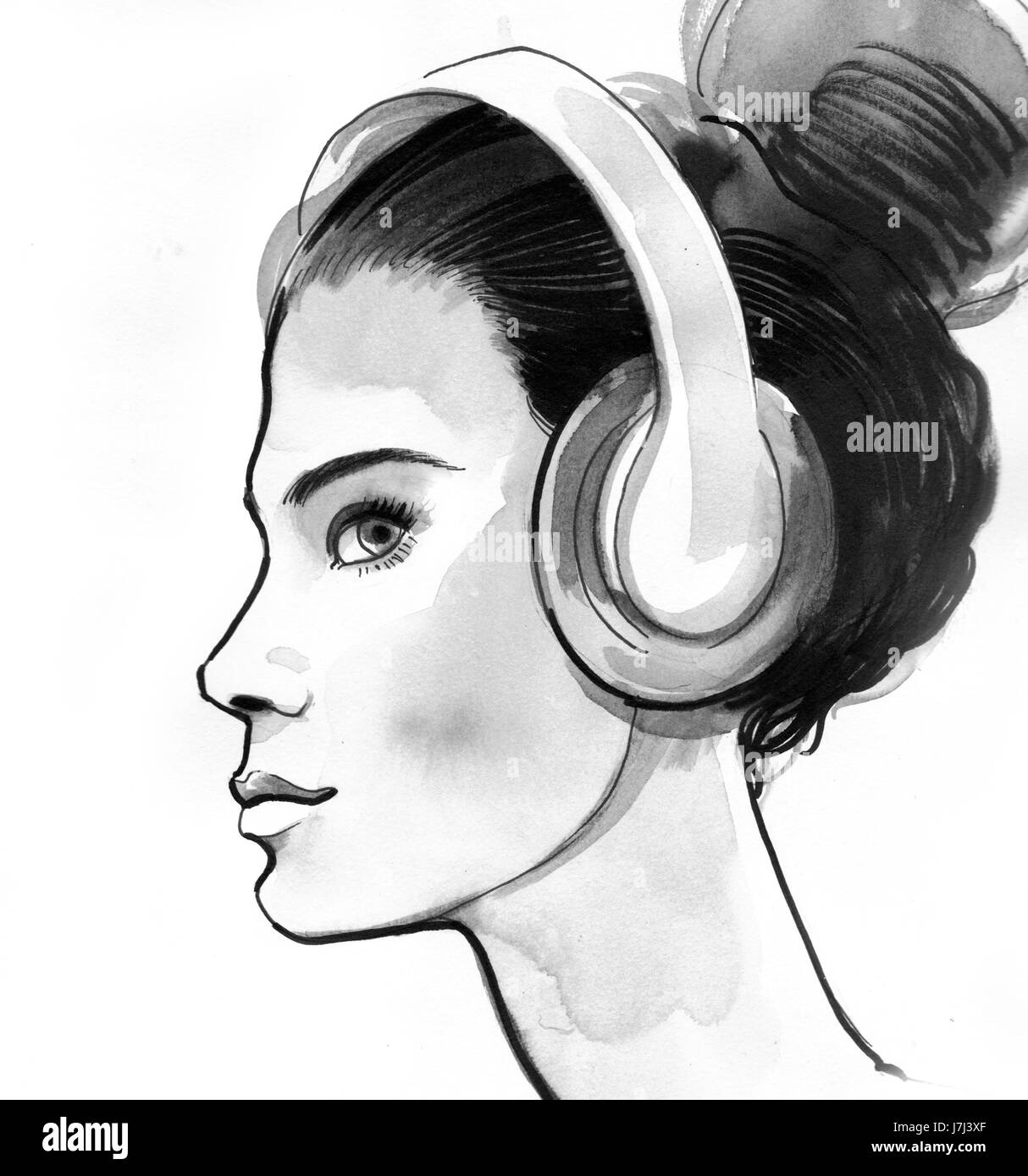 Girl in headphones Stock Photo Alamy