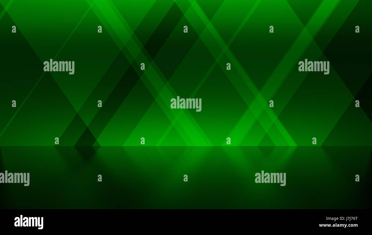 Abstract Green Background, slanted rectanges overlapping with reflective floor Stock Photo