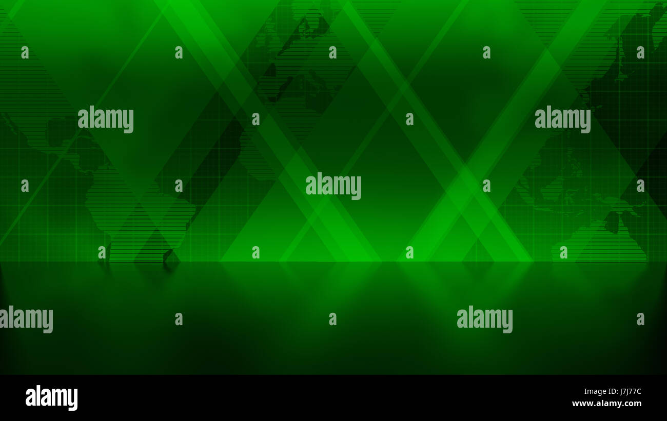 News Background in Green, rectangles and world map overlapping with reflective floor Stock Photo