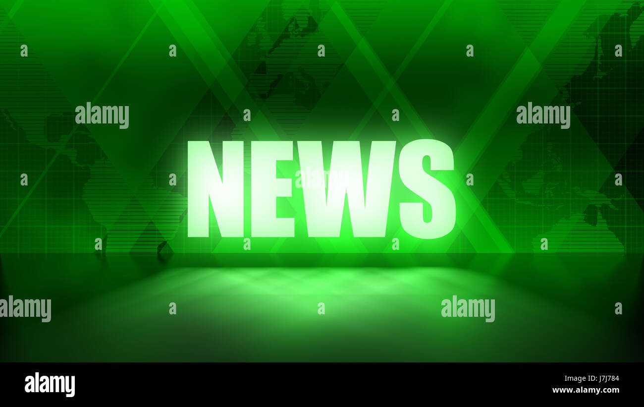 News Background in Green, rectangles and world map overlapping with reflective floor Stock Photo