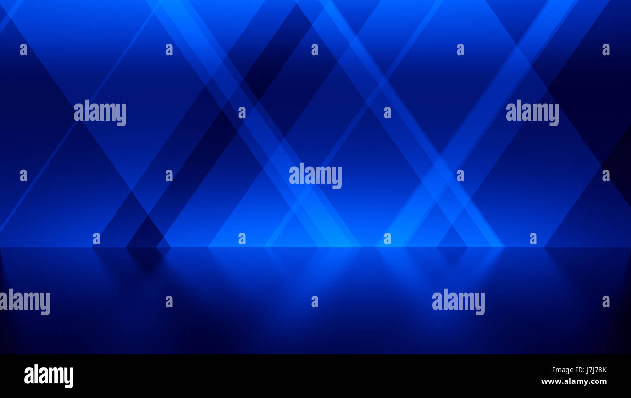 Abstract Blue Background, slanted rectanges overlapping with reflective floor Stock Photo