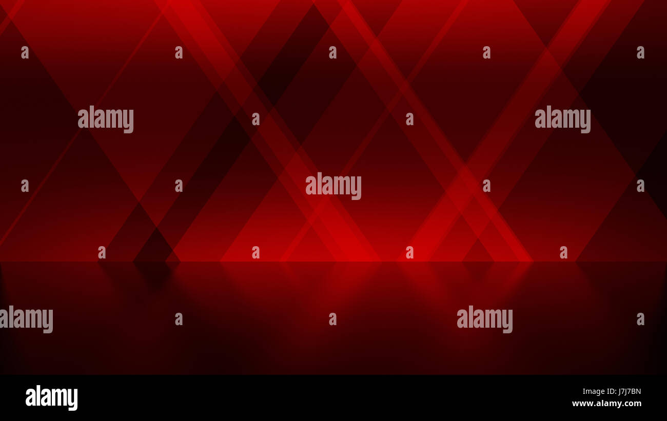 Abstract Red Background, slanted rectanges overlapping with reflective floor Stock Photo