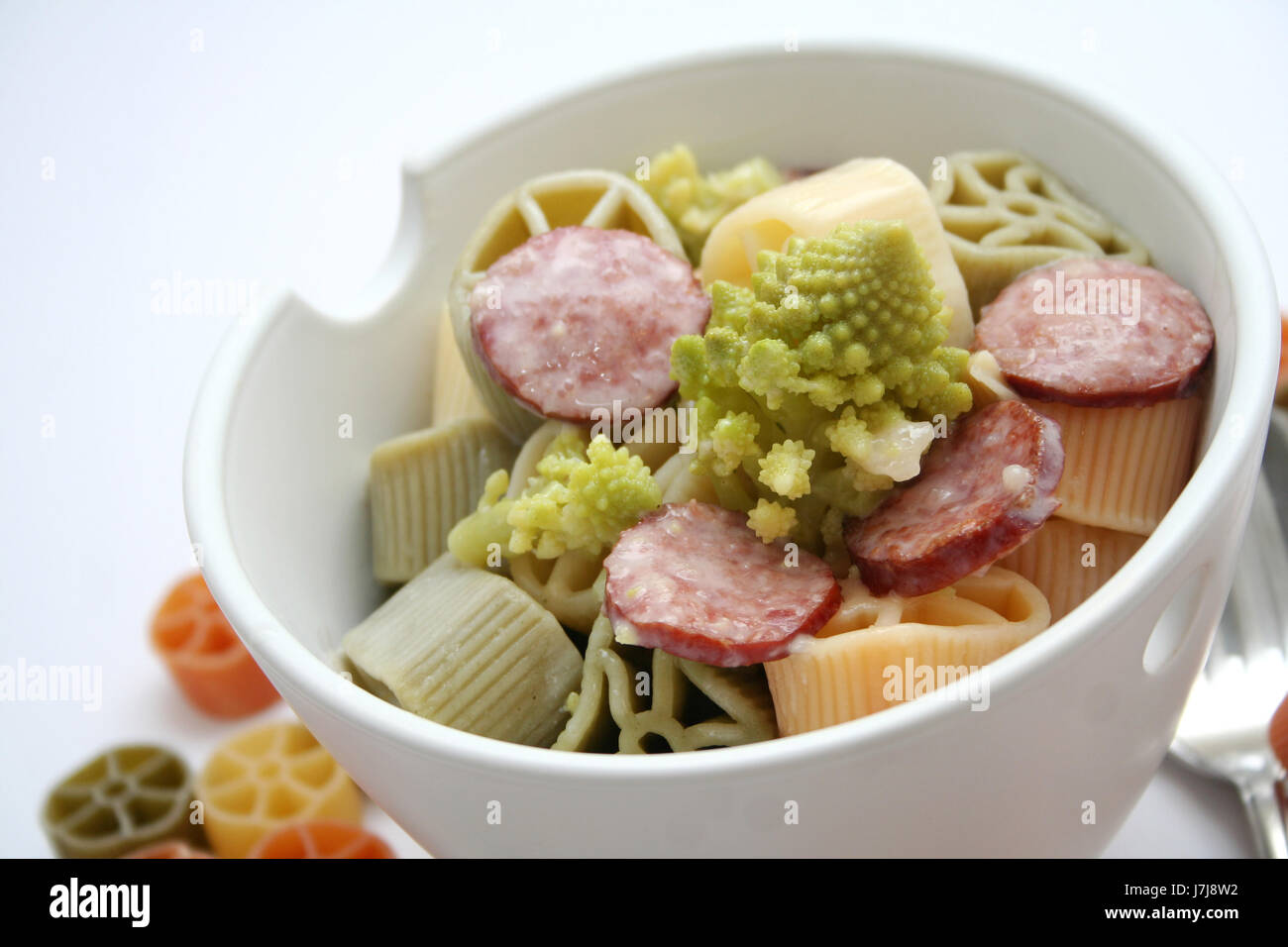 dough noodles vegetable mulligan sausage food aliment dainty dough noodles Stock Photo