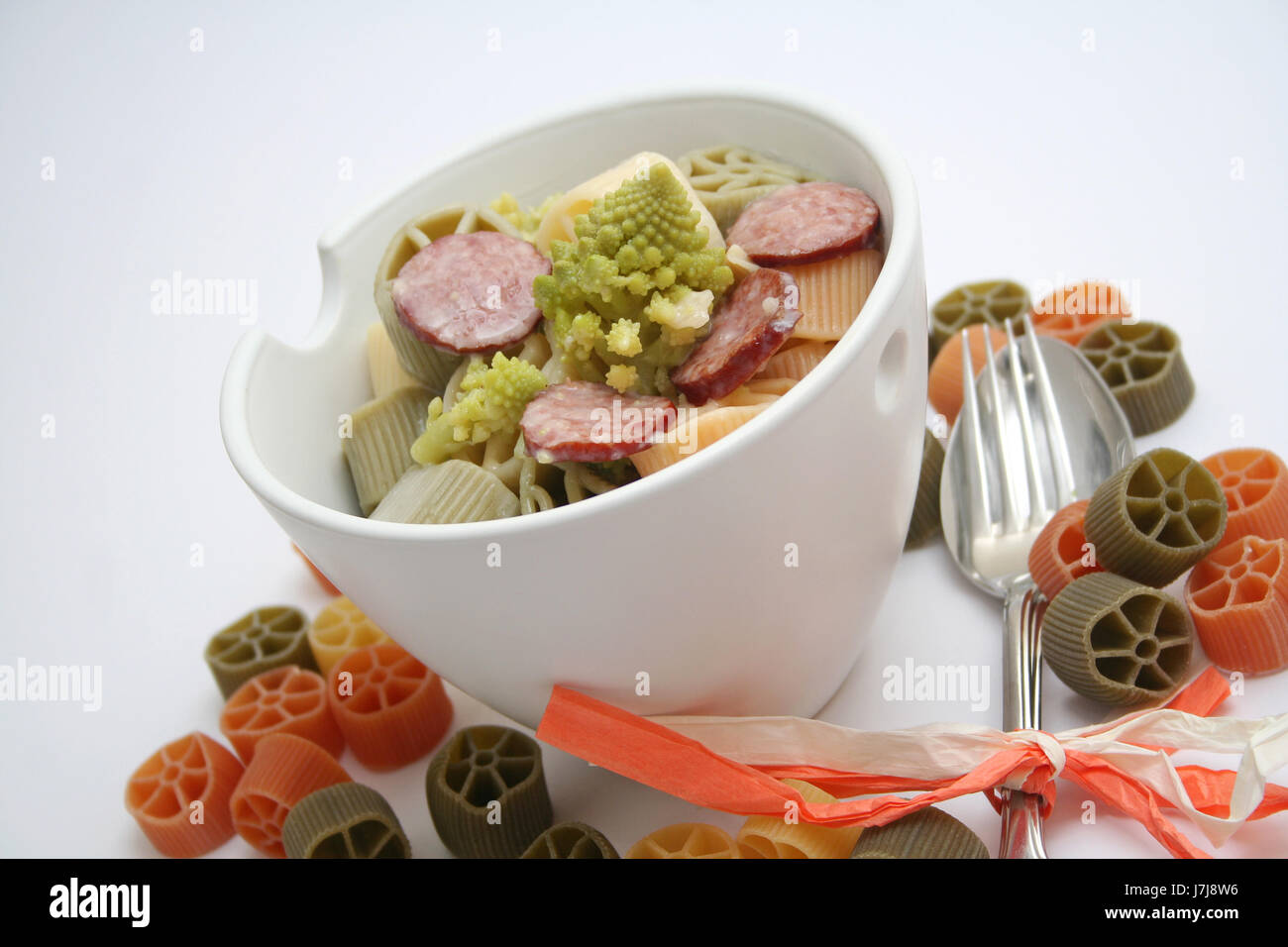 dough noodles vegetable mulligan sausage food aliment dainty dough noodles Stock Photo