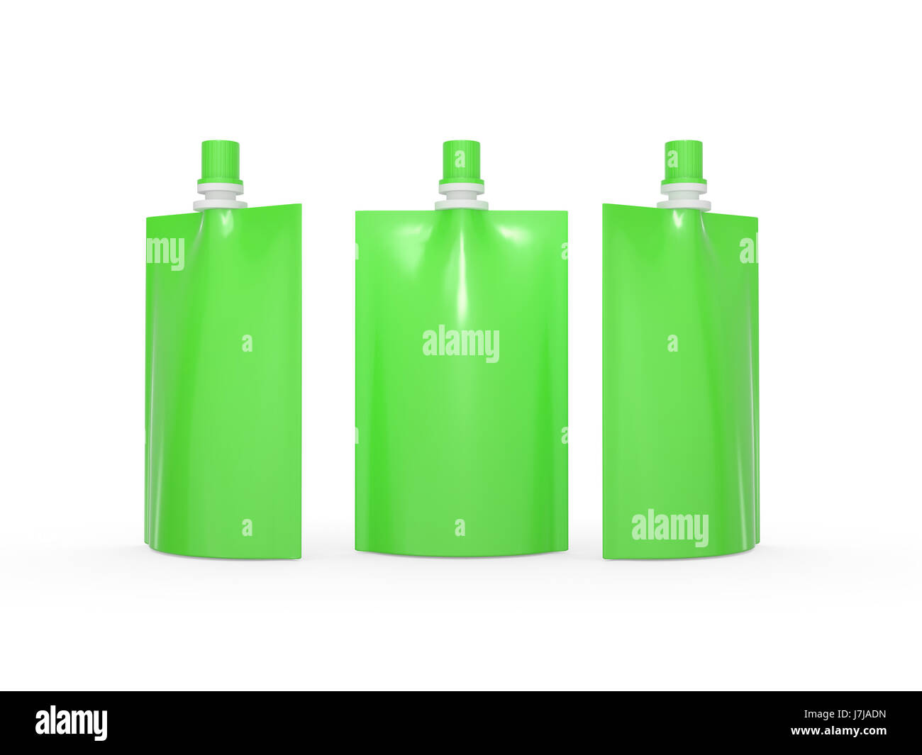 Green blank juice bag packaging with spout lid, clipping path included