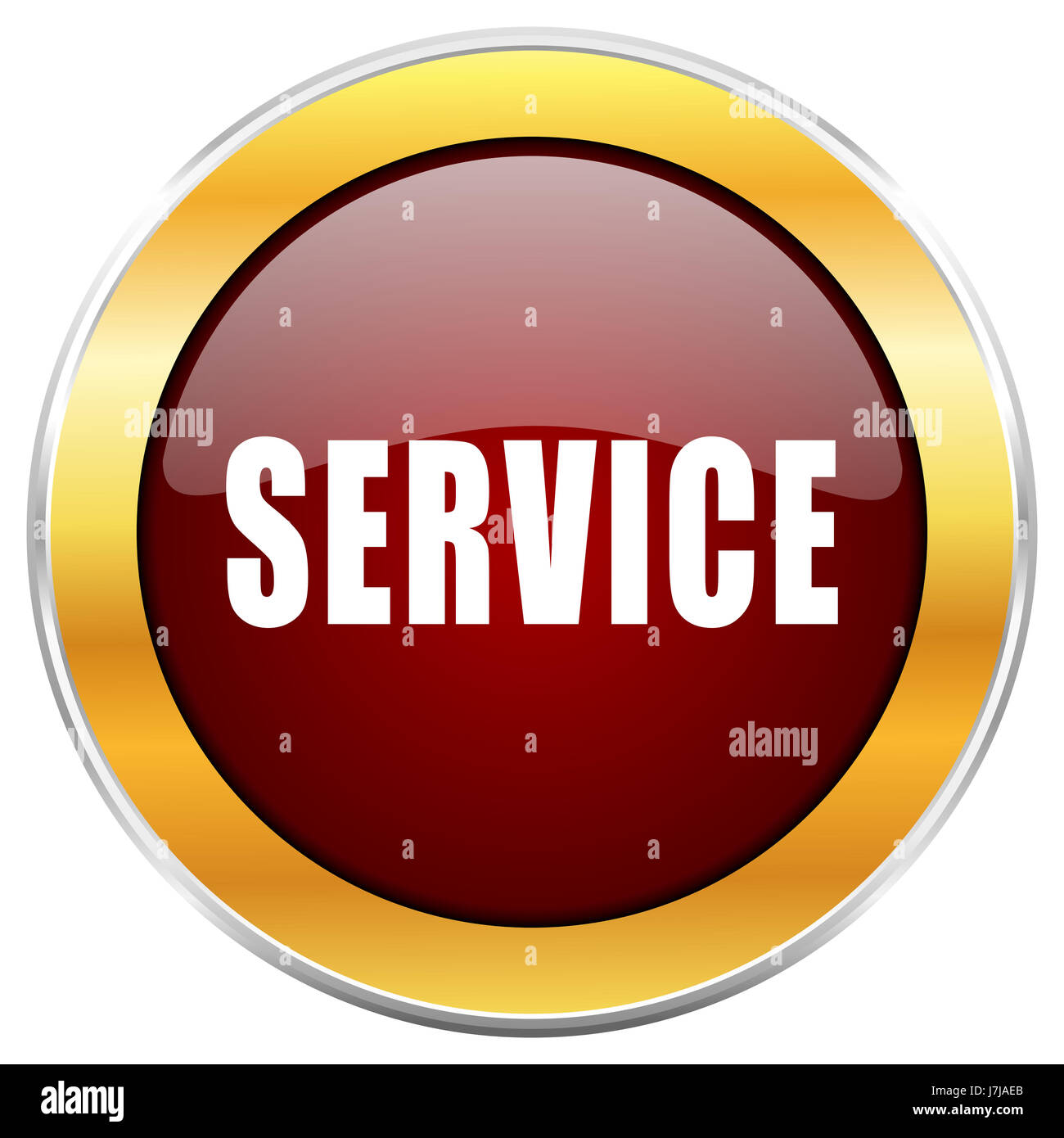 Service red web icon with golden border isolated on white background ...