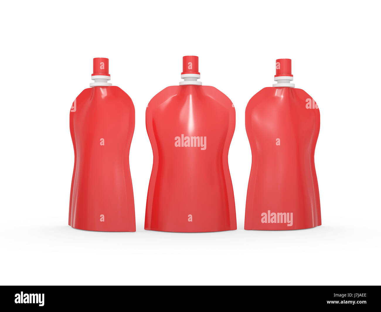 Red blank stand up  curve bag packaging with spout lid, clipping path included. Plastic pack mock up for liquid product like fruit juice, milk , jelly Stock Photo