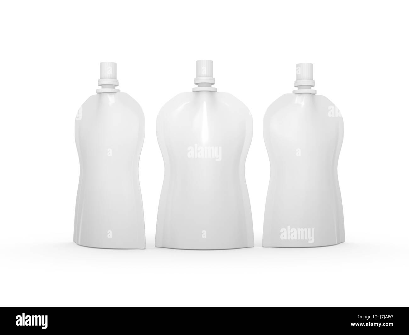 White blank stand up  curve bag packaging with spout lid, clipping path included. Plastic pack mock up for liquid product like fruit juice, milk , jel Stock Photo