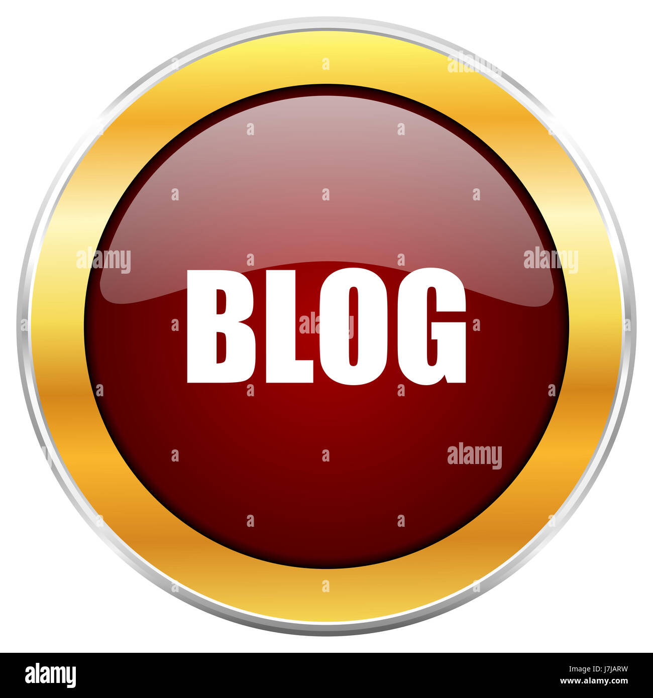 Blog red web icon with golden border isolated on white background ...