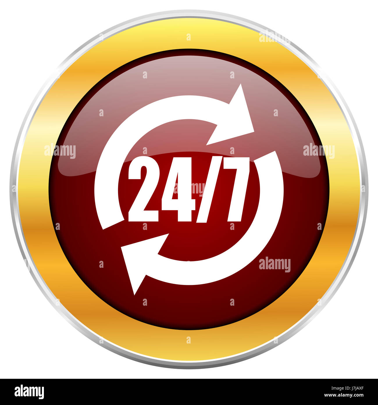Service red web icon with golden border isolated on white background ...