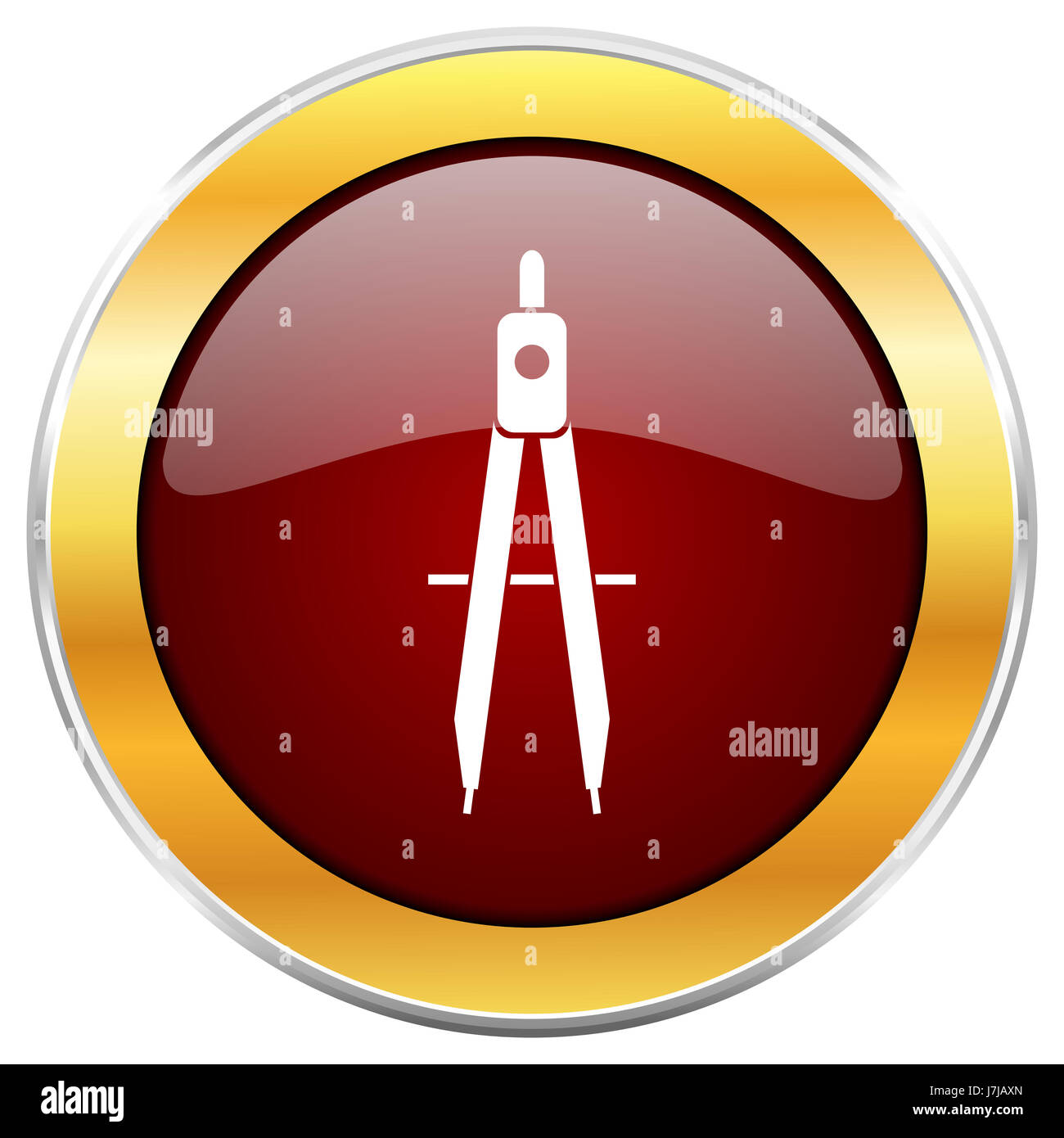 Learning red web icon with golden border isolated on white background ...