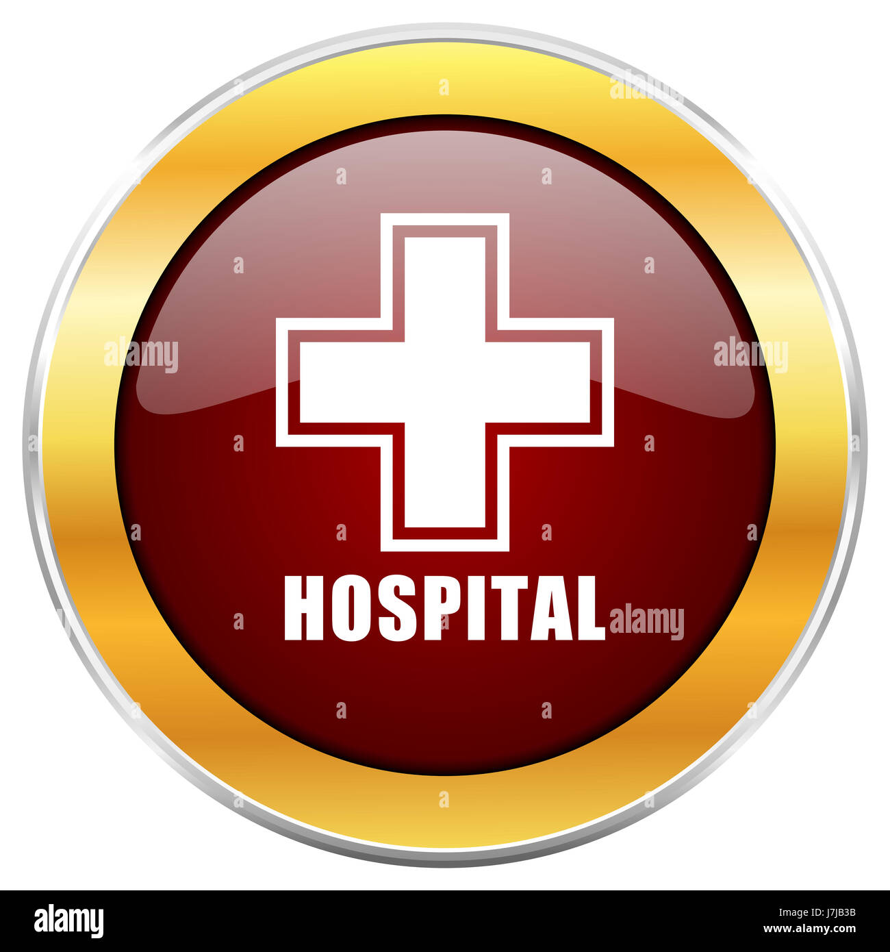 Hospital red web icon with golden border isolated on white background ...