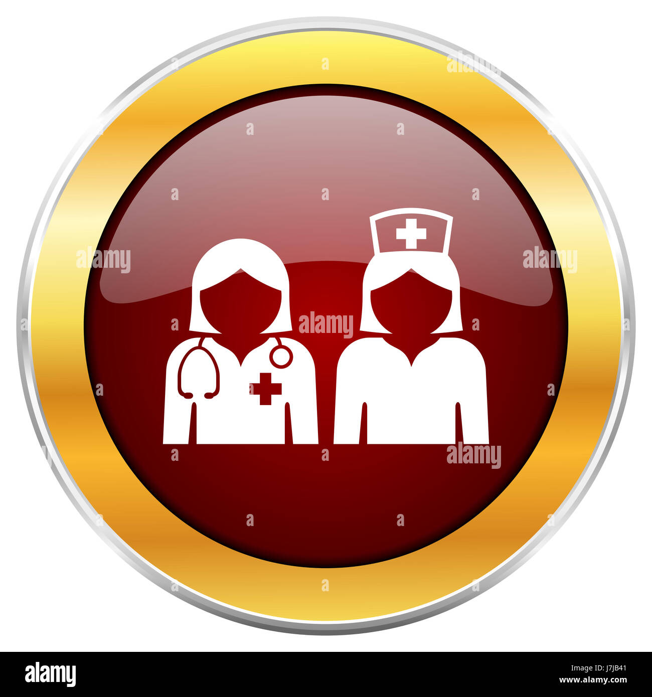 Hospital red web icon with golden border isolated on white background ...