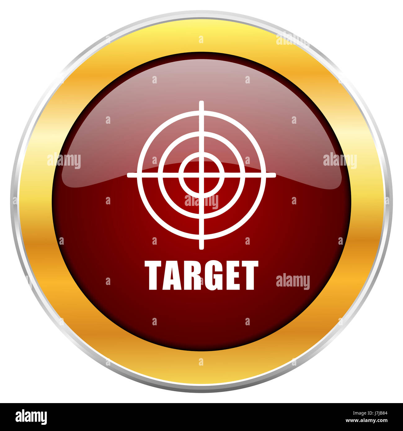 Target red web icon with golden border isolated on white background