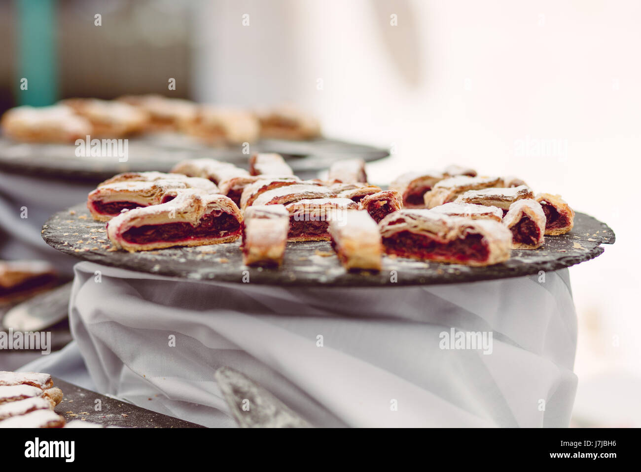Mixed Fruits and Berry Galette. Rustic Apple, Peach and Blueberry Stock