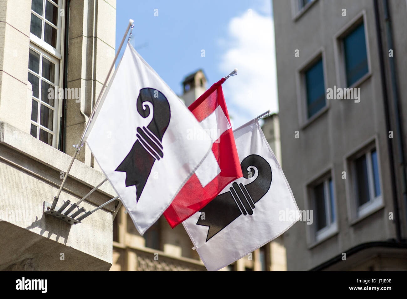 Swiss and Basel Canton Flags Stock Photo