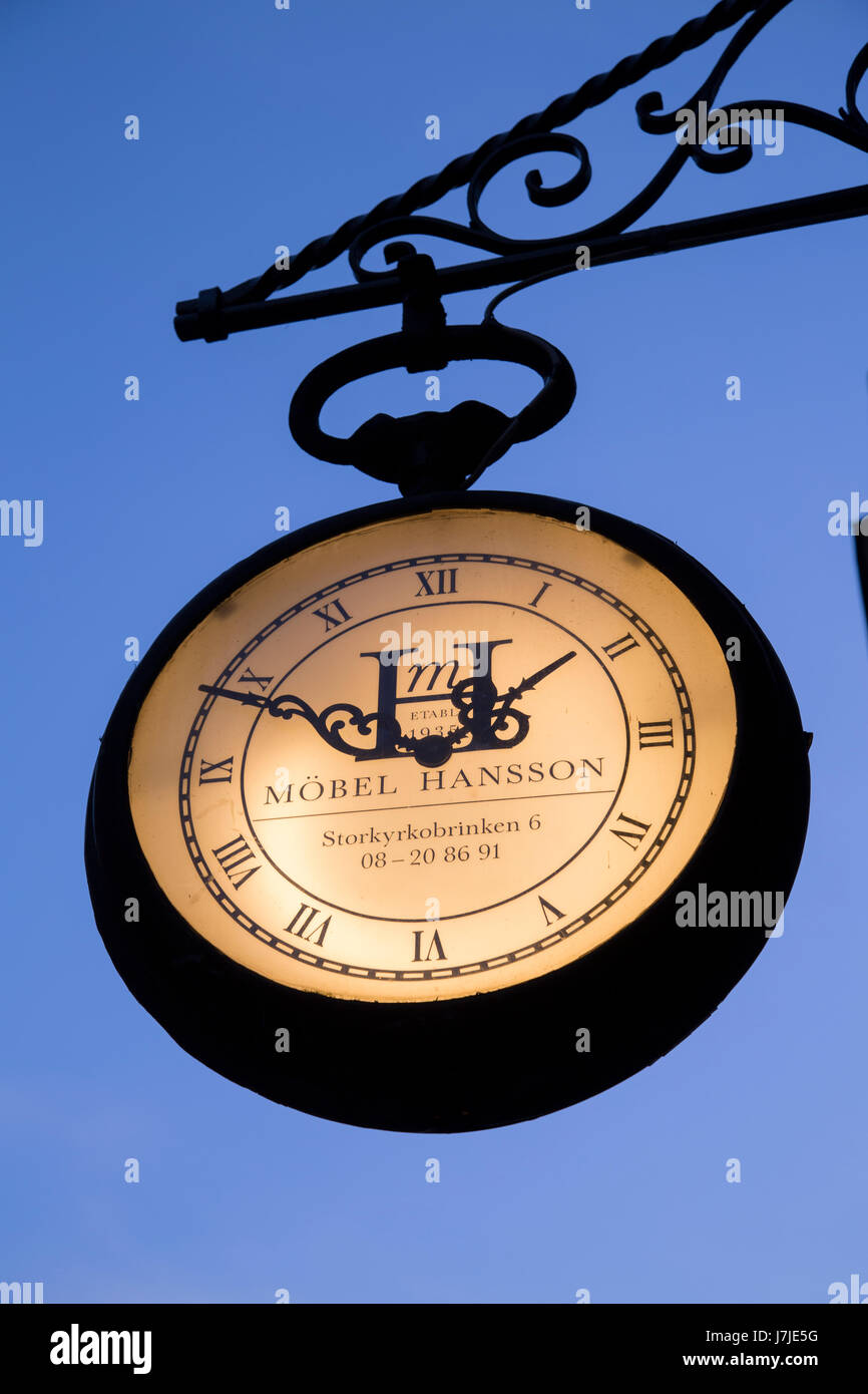 Mobel Hansson Clock, Gamla Stan Island; Stockholm; Sweden Stock Photo