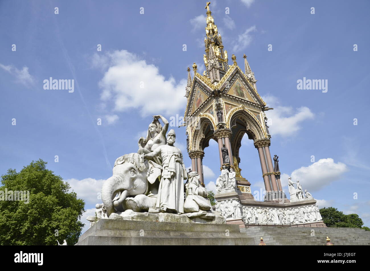 The 'Africa Group' allegorical sculptures on Albert Memorial in Kensington Gardens, London designed by William Theed Stock Photo