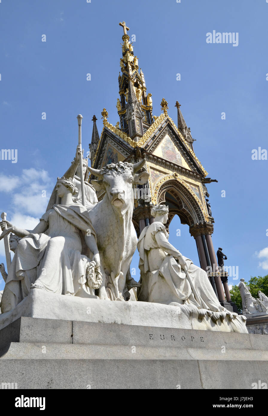 The Europe Group allegorical sculptures at the Albert Memorial in Kensington Gardens, London designed by Patrick MacDowell Stock Photo