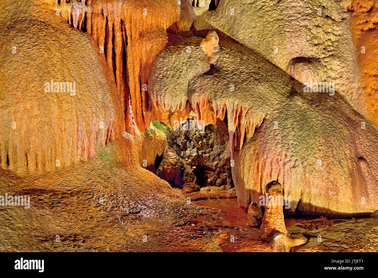 Impressing limestone  formations and natural grotto  in the biggest caves of Portugal, Grutas de Mira de Aire Stock Photo