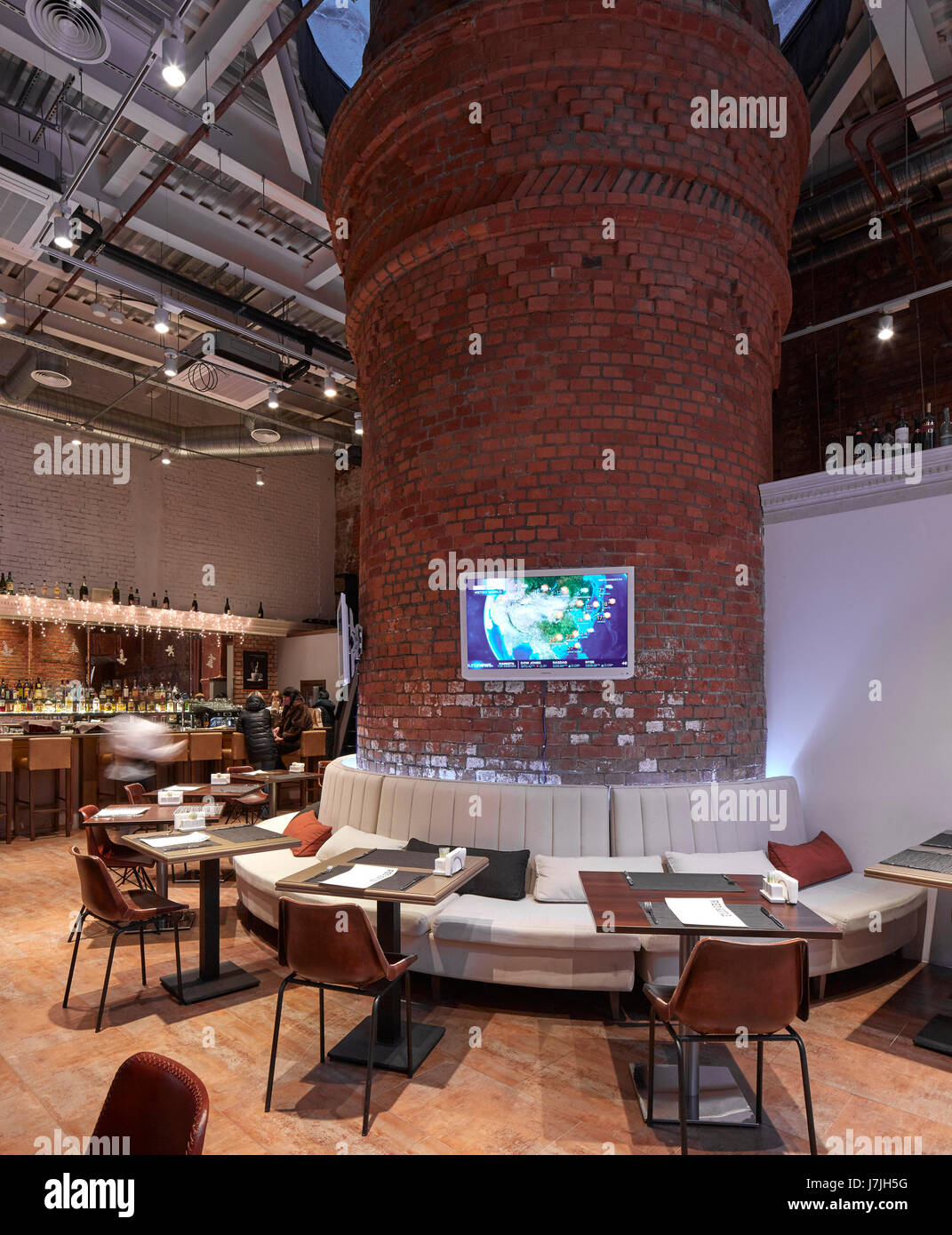Interior view in restaurant. The Bolshevik Factory, Moscow, Russia ...