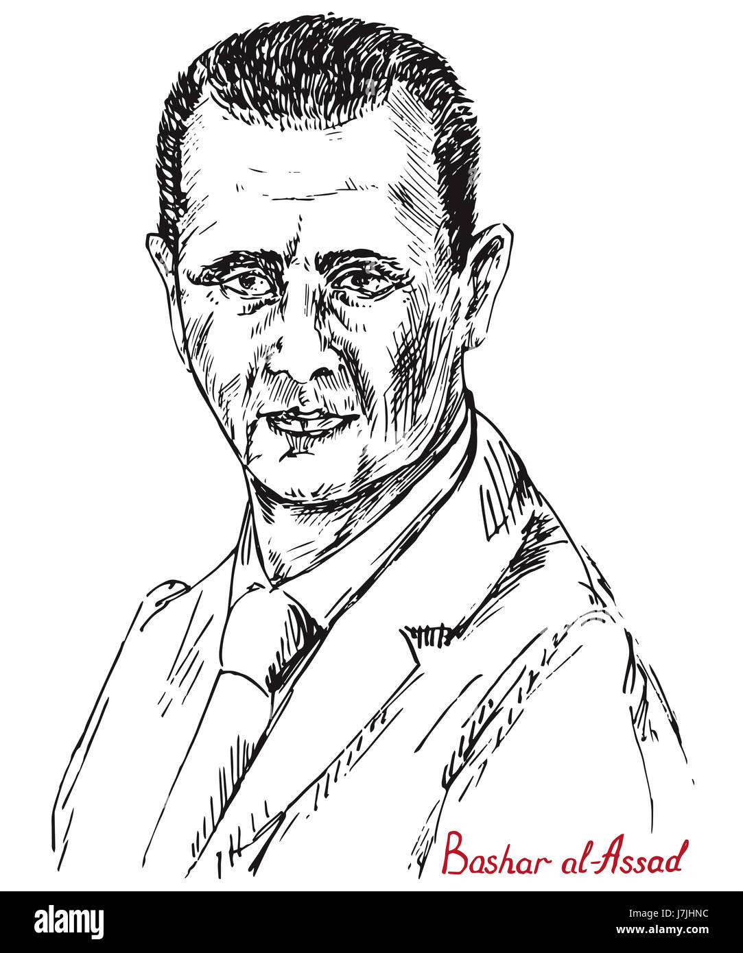 Bashar Hafez al-Assad, President of Syria, commander-in-chief of the Syrian Armed Forces, Syrian Ba'ath Party, hand drawn 2d illustration Stock Photo