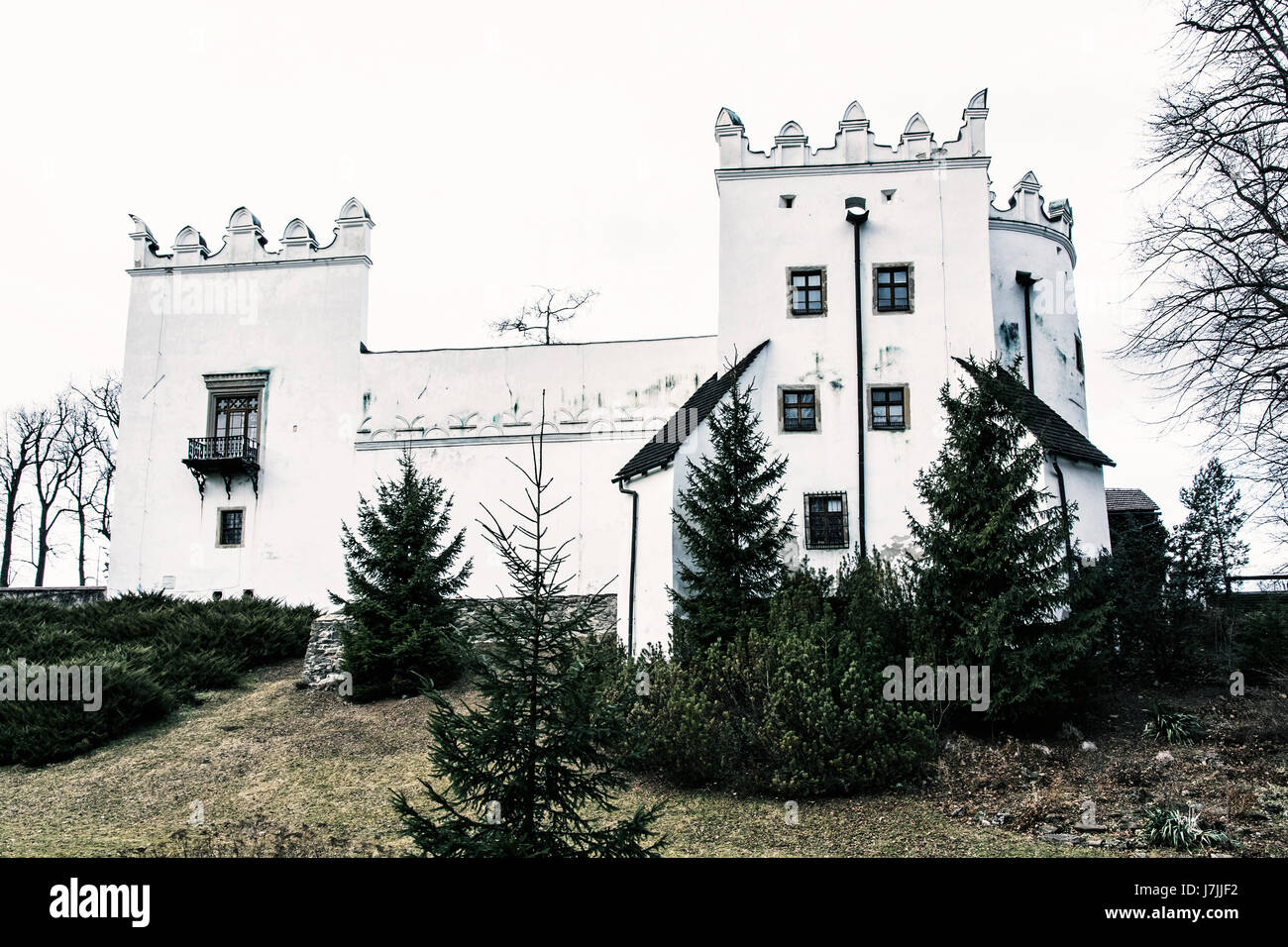 Beautiful chateau Strazky, Slovak republic. Cultural heritage. Architectural theme. Cold photo filter. Stock Photo