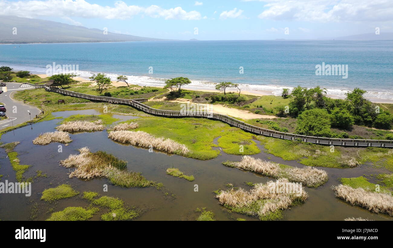 Aerial images around the Kealia fish ponds on Maui Hawaii, showing the
