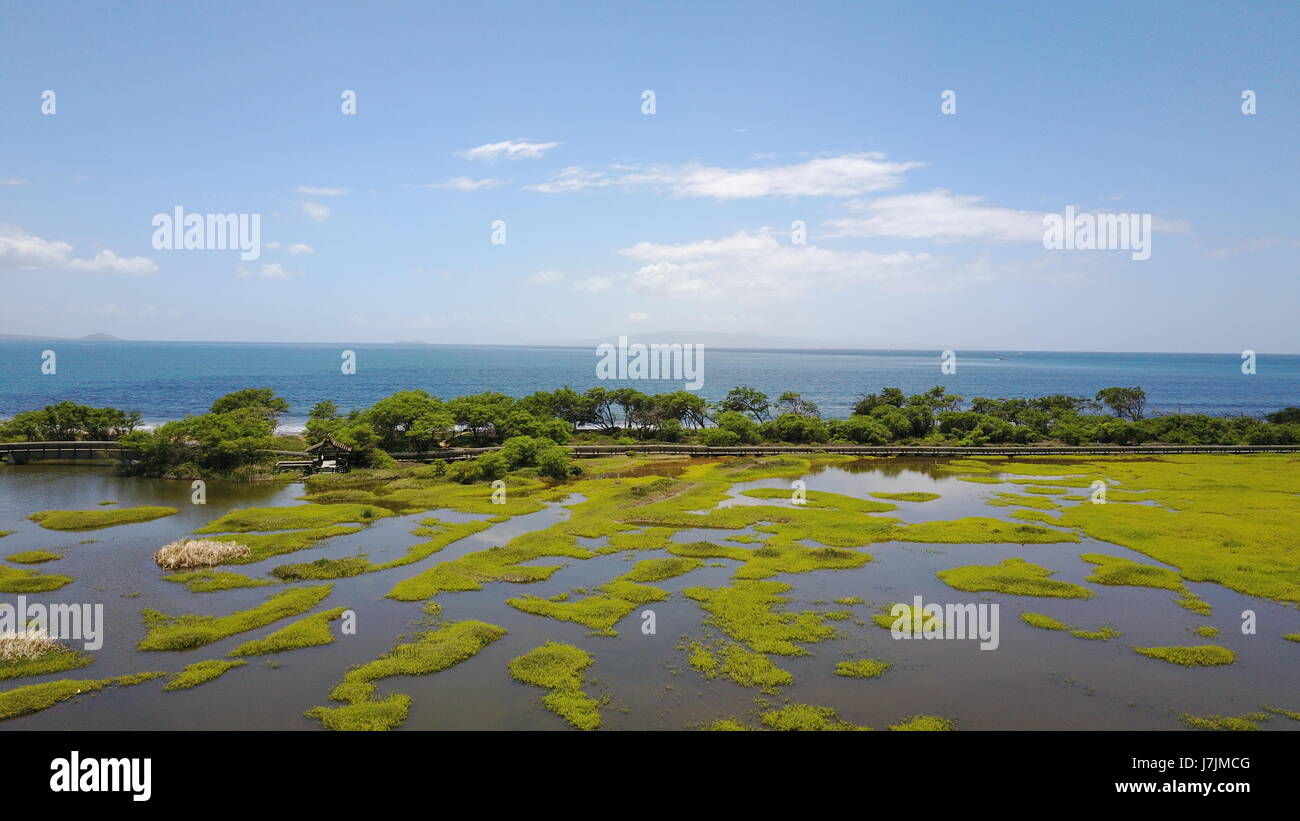 Aerial images around the Kealia fish ponds on Maui Hawaii, showing the