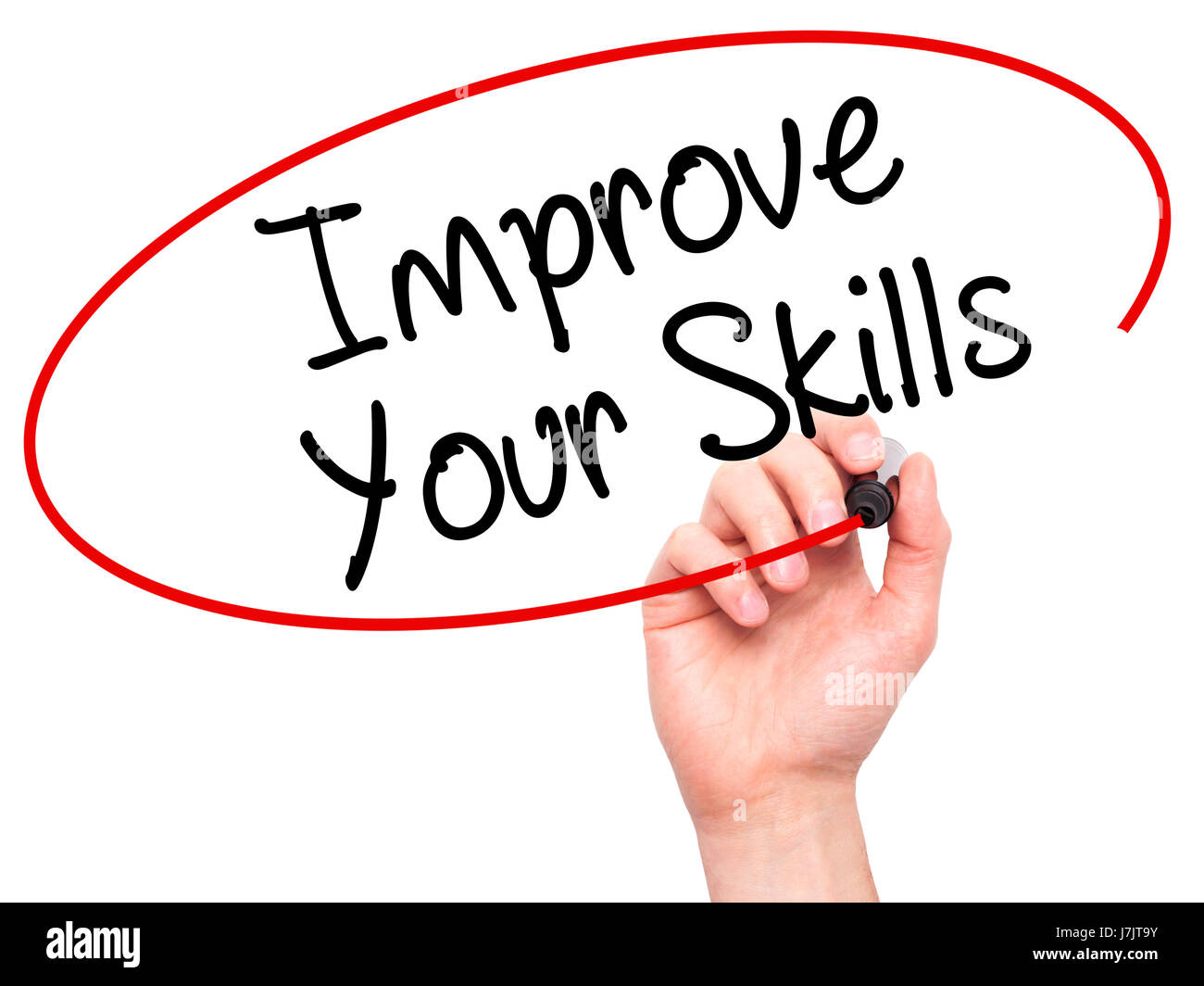 Man Hand writing Improve Your Skills with black marker on visual screen ...