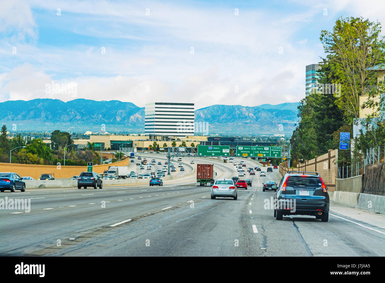 traffic in 405 freeway northbound, California Stock Photo
