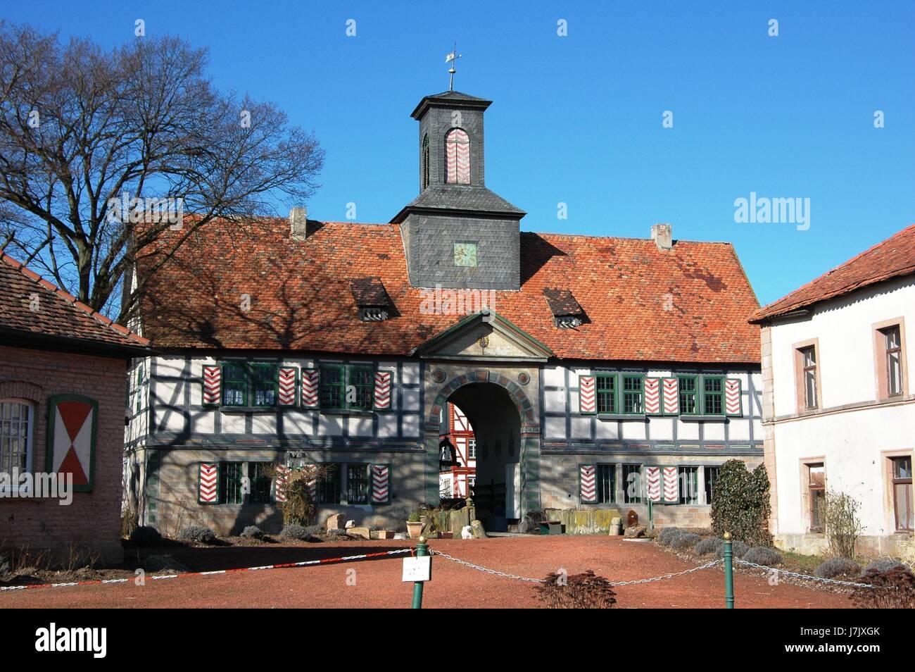 location shot hesse farm germany german federal republic blue tower