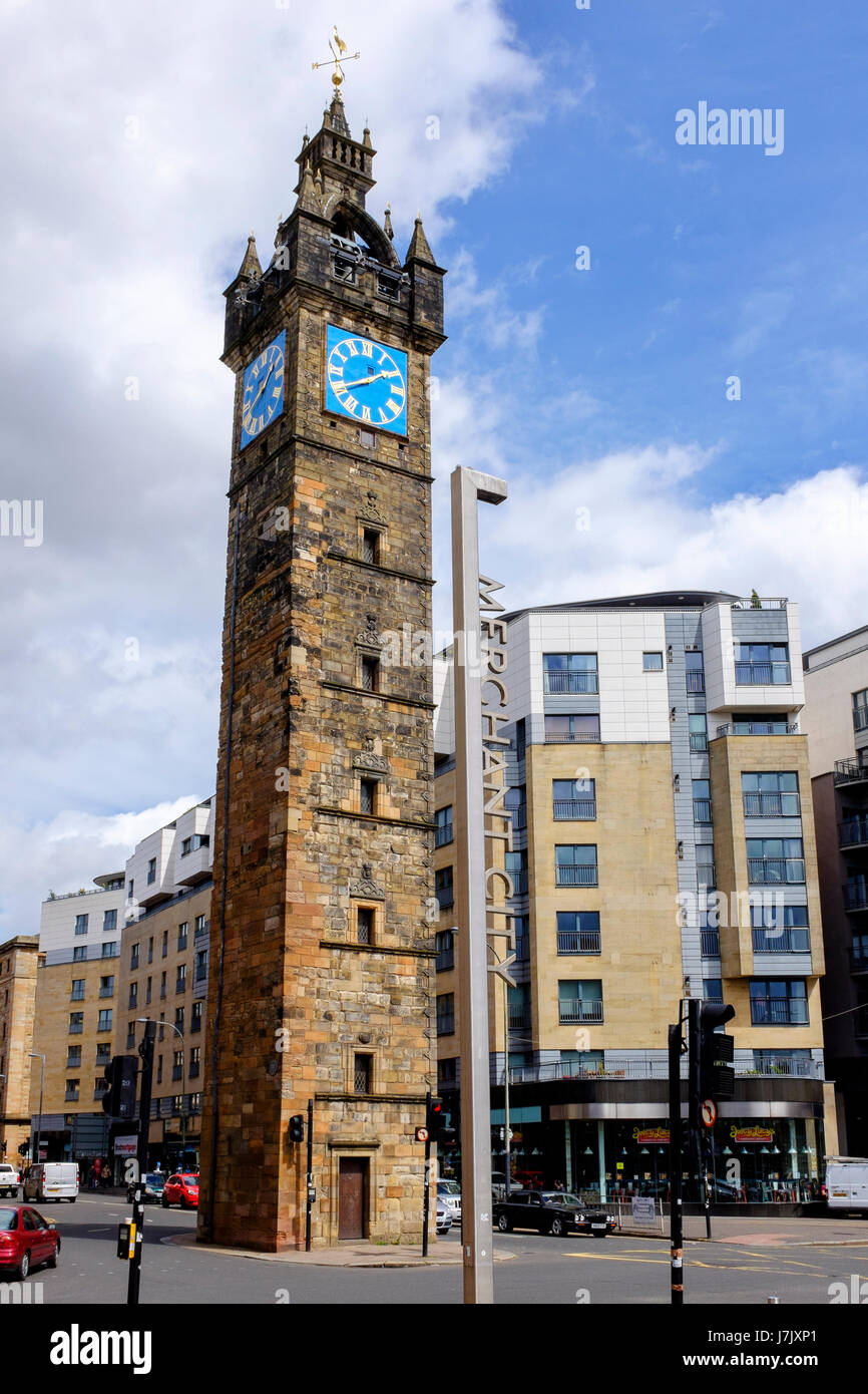 Old clock tower at Glasgow Cross, at the junction of High Street and Argyle Street, Glasgow, Scotland Stock Photo