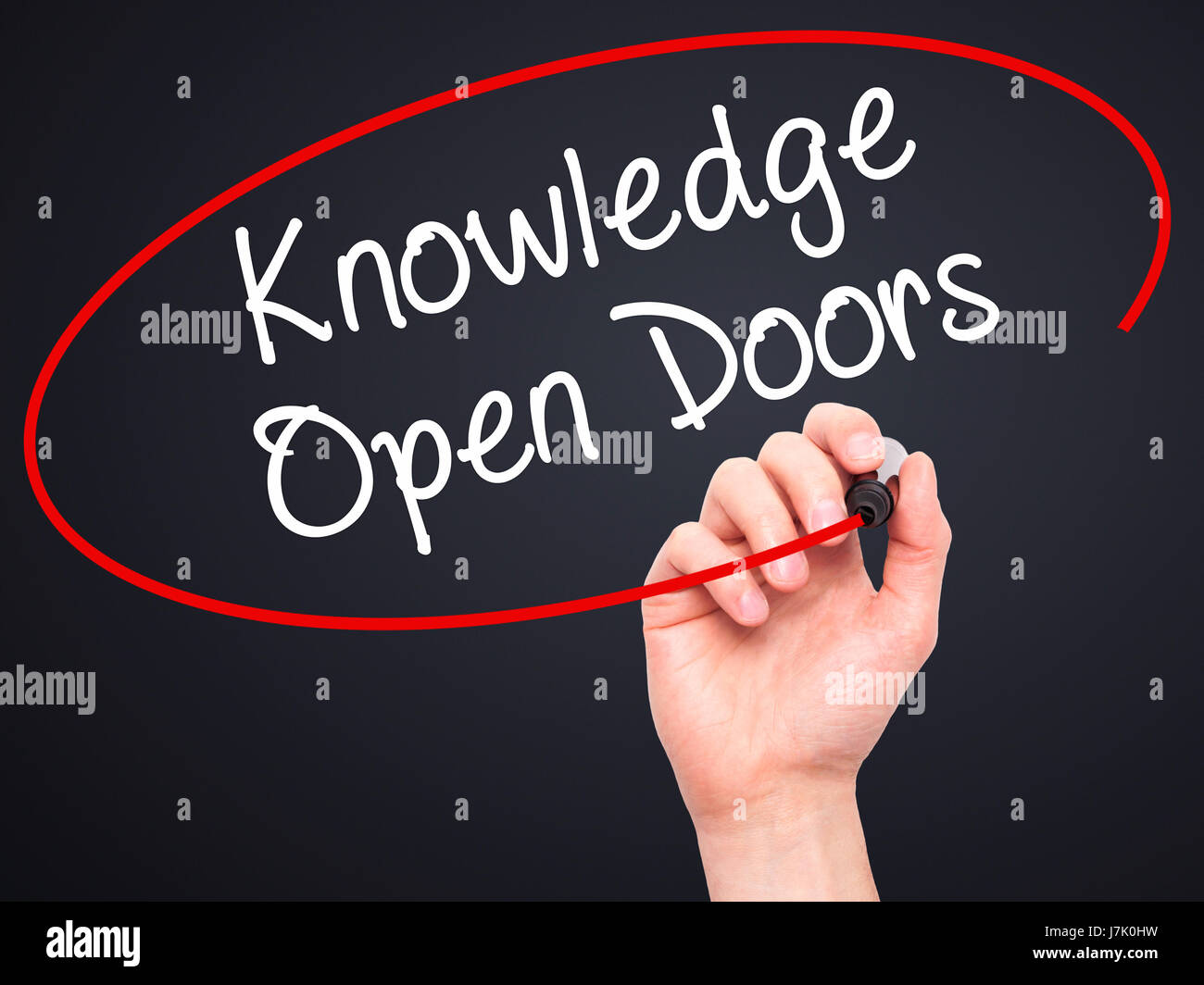 Man Hand writing Knowledge Open Doors with black marker on visual ...