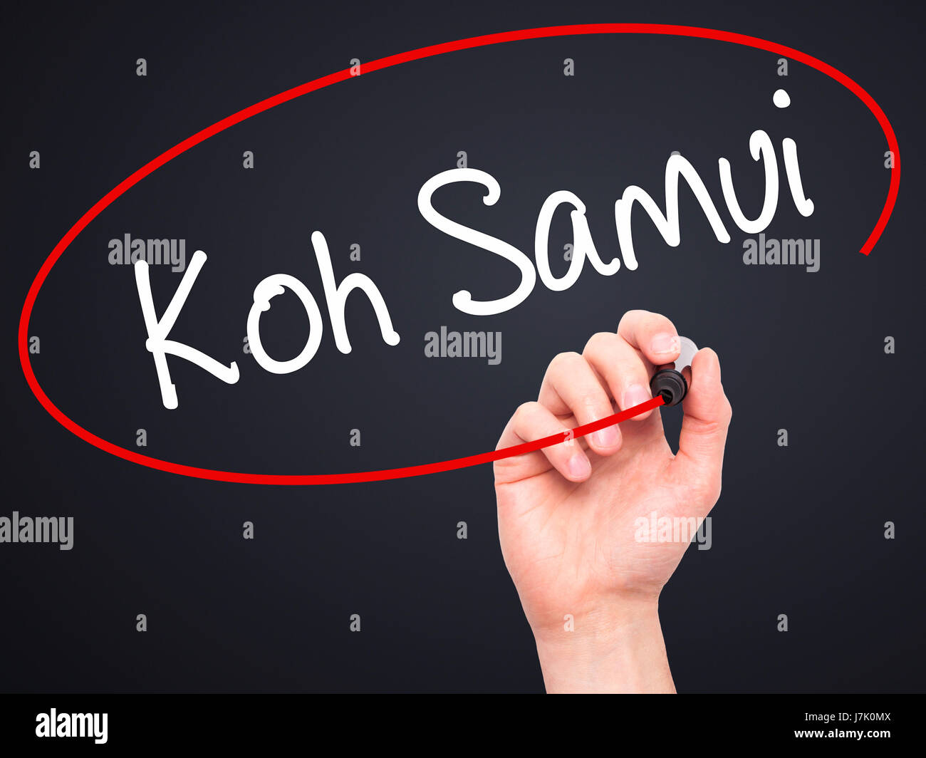 Man Hand writing Koh Samui with black marker on visual screen. Isolated ...