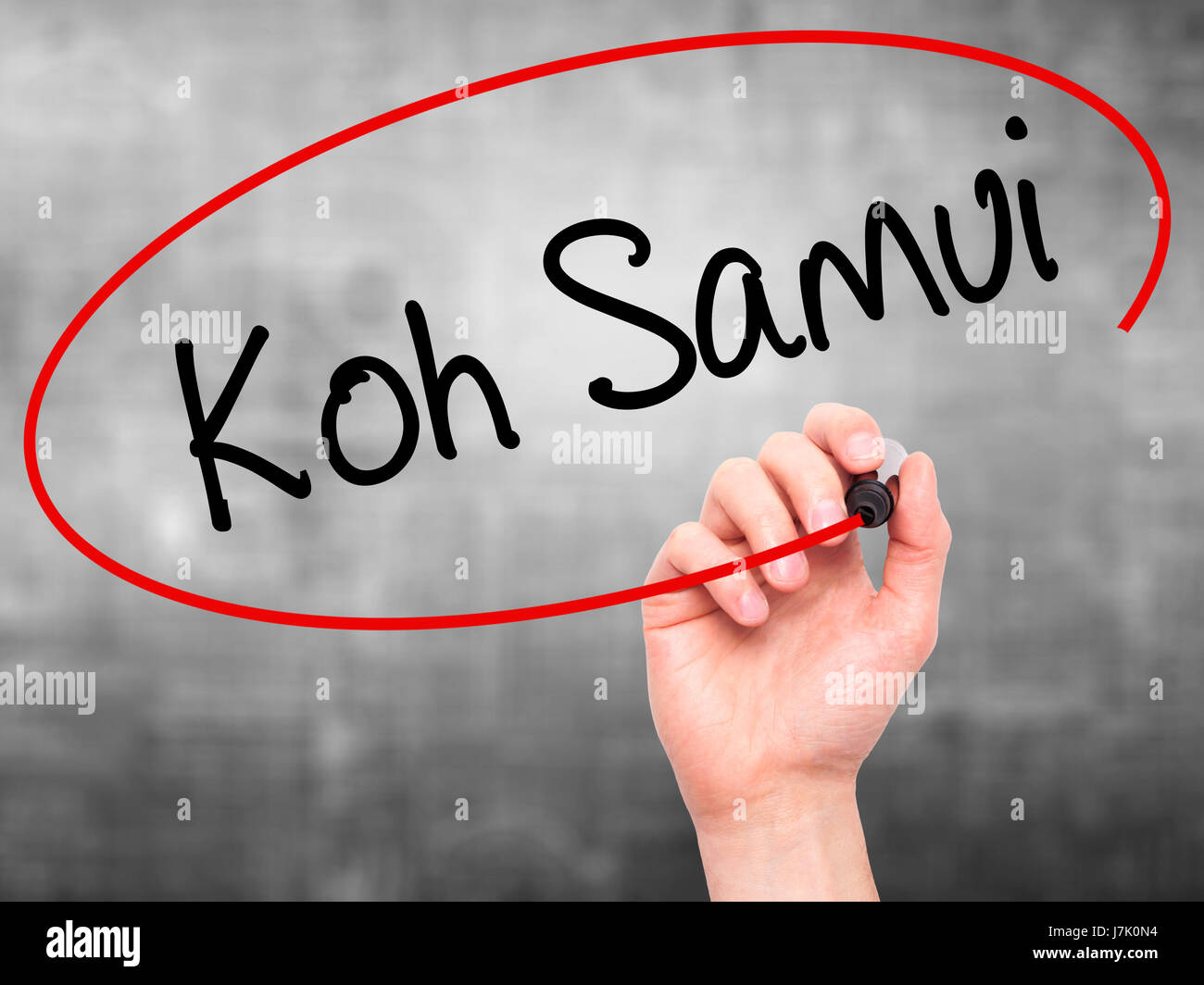 Samui Hand Viewpoints Man Hand writing Koh Samui with black marker on visual screen. Isolated ...