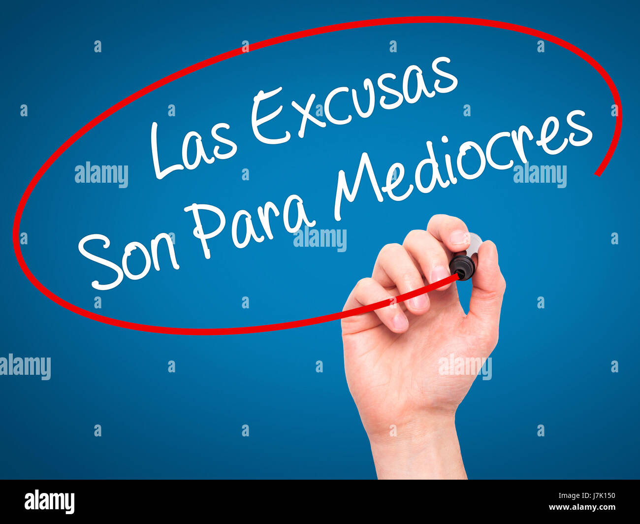 Man Hand writing Las Excusas Son Para Mediocres (Excuses are for Average  People in Spanish) with marker on visual screen. Isolated on background.  Busi Stock Photo - Alamy