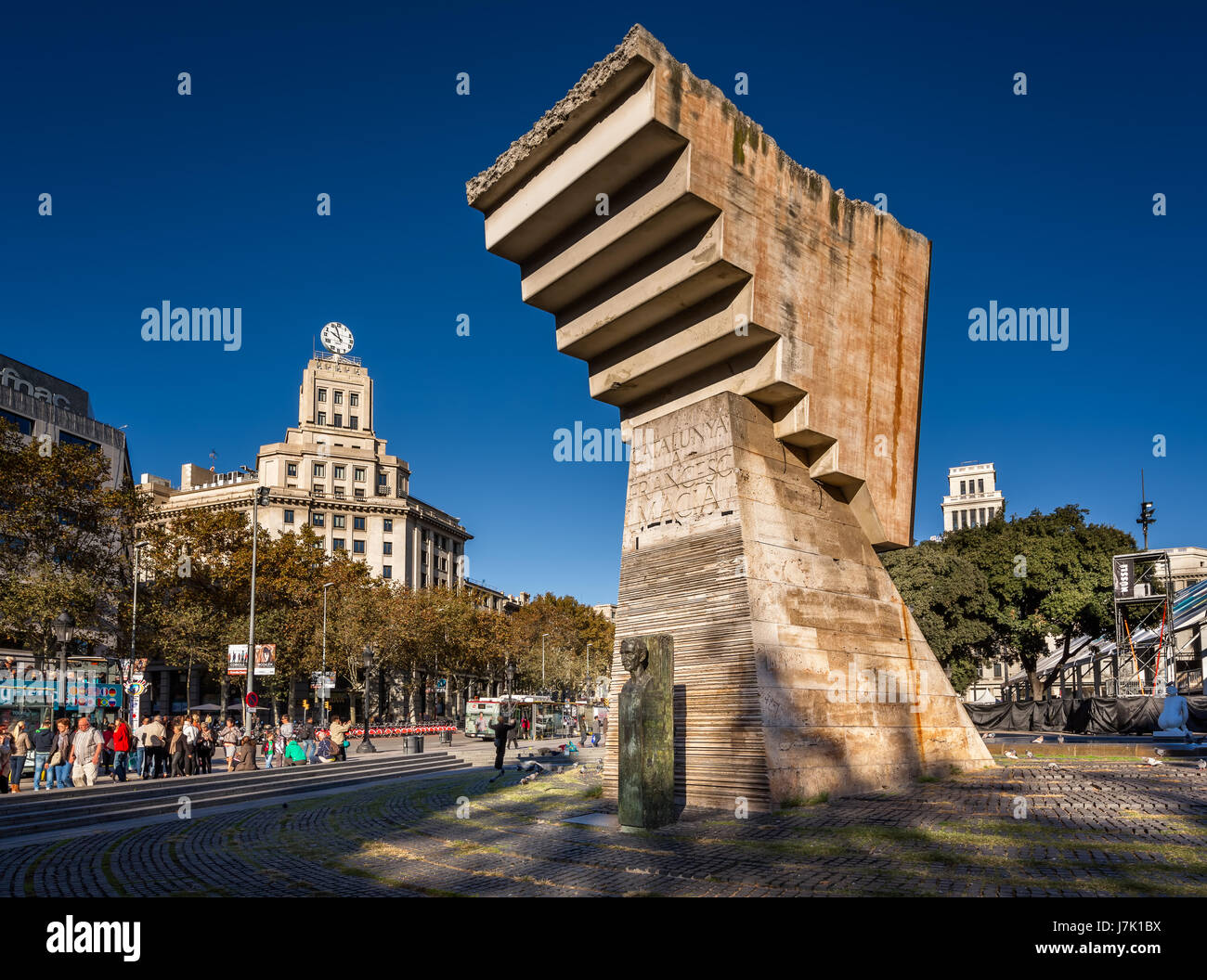 BARCELONA, SPAIN - NOVEMBER 15, 2014: Monument to Francesc Macia on the Placa de Catalnya (Catalonia Square). The square occupies an area of about 50, Stock Photo