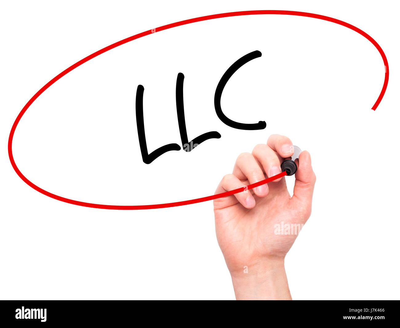 Man Hand writing LLC (Limited Liability Company) with black marker