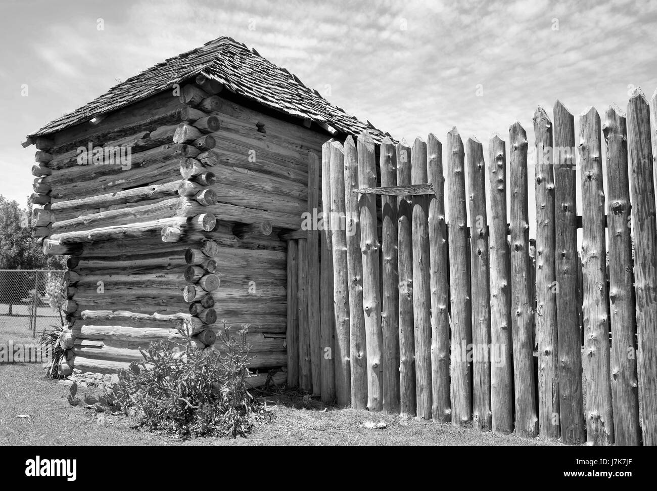 Old Wild West fort in black and white. Stock Photo