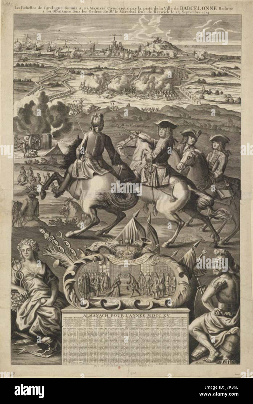 Almanach pour 1715 la prise de Barcelone par le duc de Berwick le 13 septembre 1714 Stock Photo