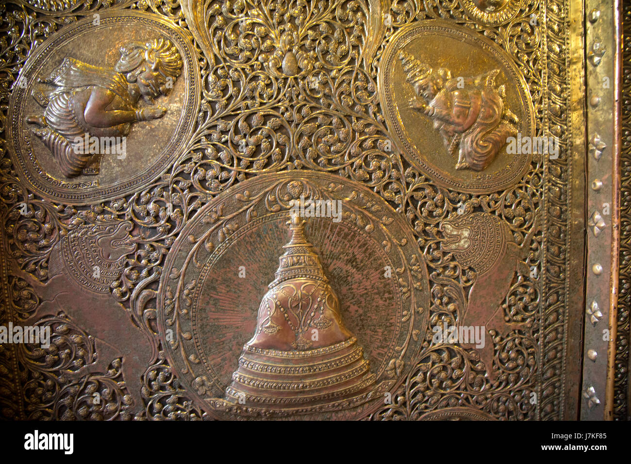Kandy Sri Lanka Temple of the Sacred Tooth detail of pagoda on screen Stock Photo