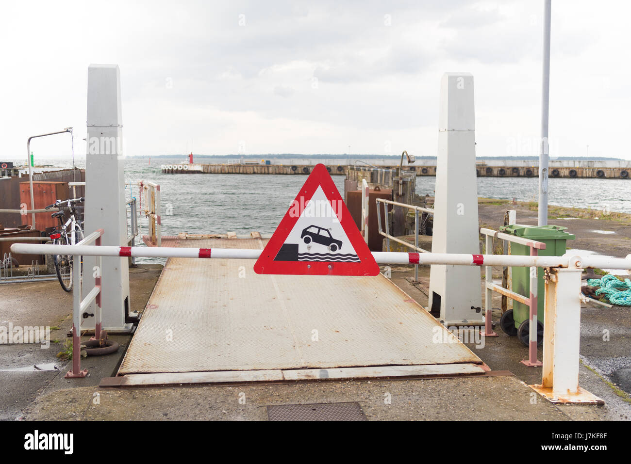 closed driveway to the Hundested - Roervig ferry boat in Denmark Stock Photo