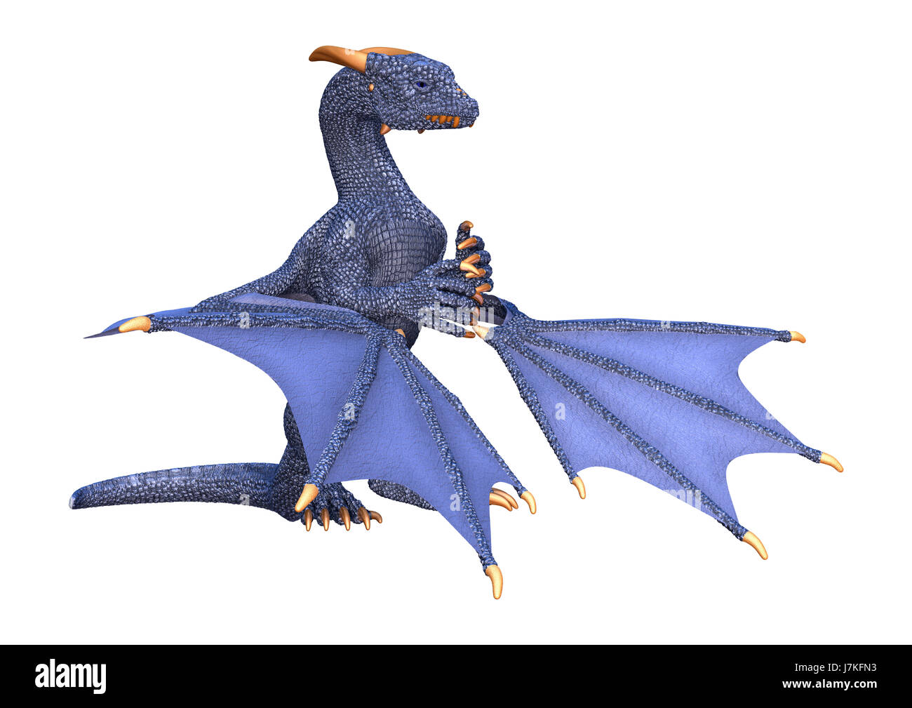 3D rendering of a blue fantasy dragon isolated on white background ...