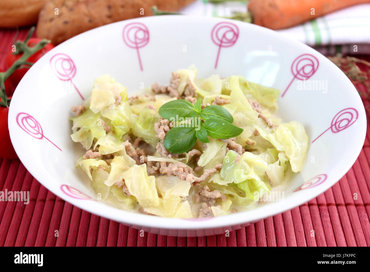 vegetable cabbage mulligan meat food aliment dainty vegetable dish meal midday Stock Photo